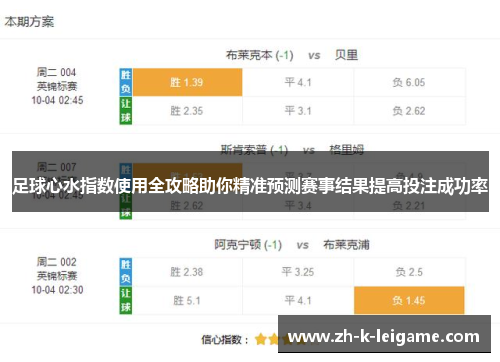 足球心水指数使用全攻略助你精准预测赛事结果提高投注成功率